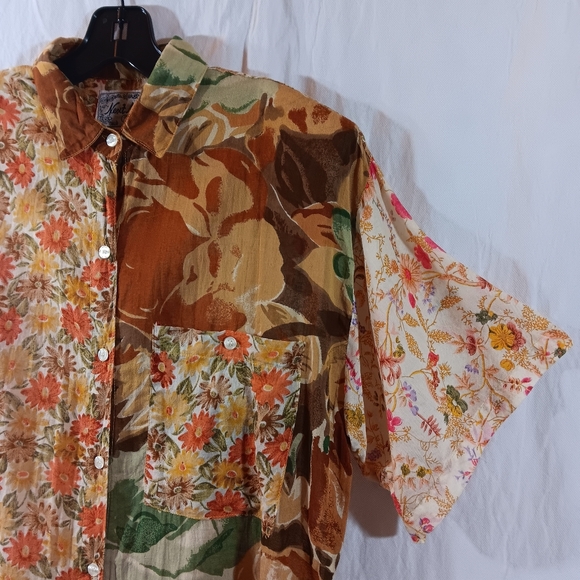 Next Move Vintage Womens Medium Gauze Top Shirt Floral Patchwork Boho - Picture 3 of 8